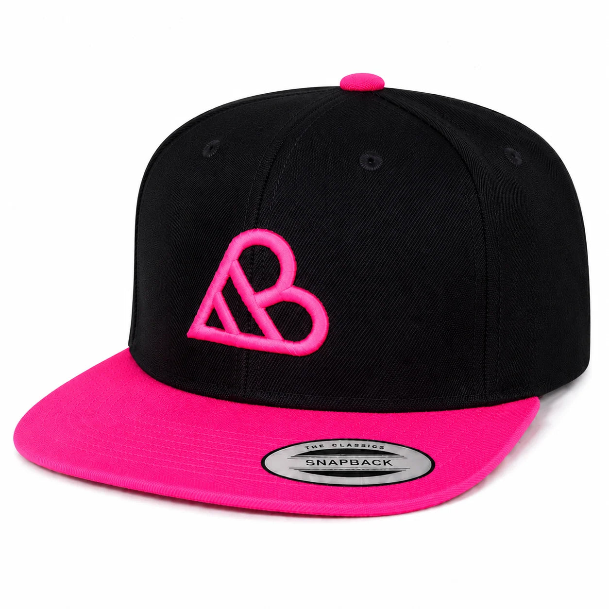 AB Logo Premium Snapback Hat - Black & Neon Pink